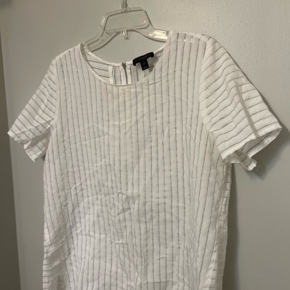J. Crew Blouse White Sheer Striped Shirt Back Zip Sz 10 Career Minimalist Preppy - Picture 3 of 8